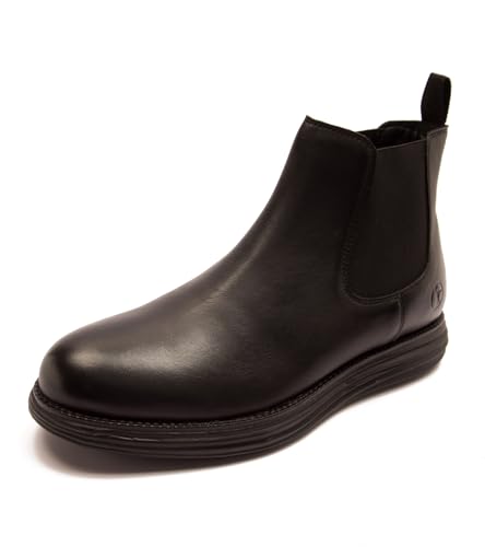 Image of Thomas Crick Men's Genuine Leather Chelsea Boots - Lightweight Sporty EVA Sole with Ortho Comfort Footbed, Slip-On Elastic Side Panels & Modern All-Day Traction