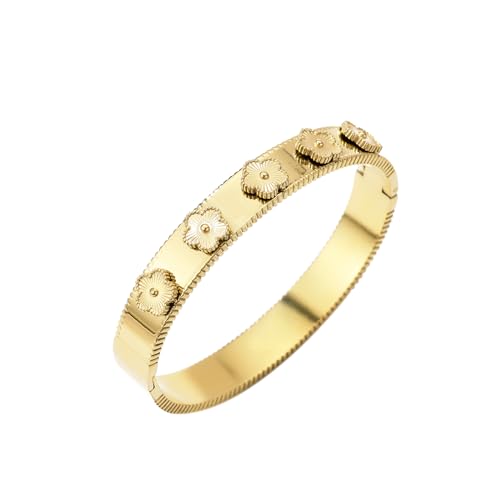 Clover Bracelet Bangle for Women 14K Gold Plated Stainless Steel Lucky Jewelry