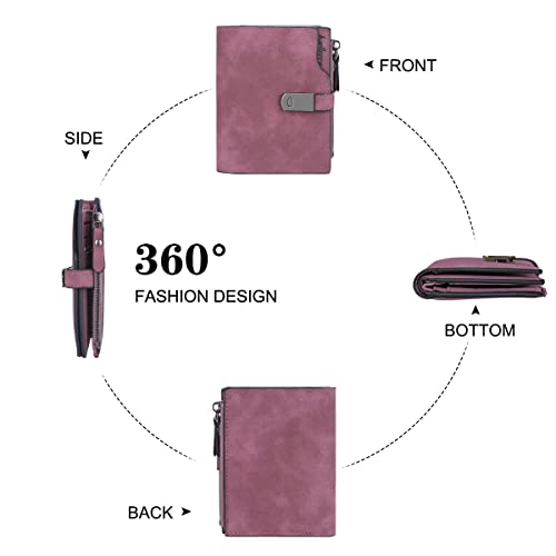 HNOOM Small Wallets for Women, Small Purse with Zipper Coin Pocket, Women's Wallet PU Leather Soft Ladies Purse Bifold Compact Womens Wallet with 16 Card Slots and Multiple Compartment (Purple-S) - Image 6