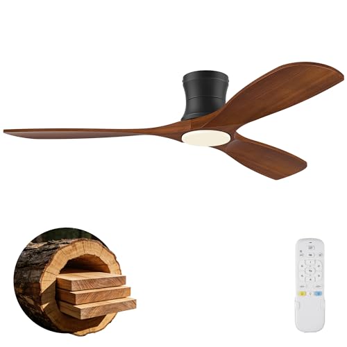 Image of 52In Wood Low Profile Ceiling Fans with Lights Remote,Flush Mount,Outdoor