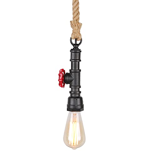Yabag Lustre Corde Chanvre Vintage, E27 Suspension Luminaire de Metal,Lampe Industrielle Suspension en Conduite D'eau (Noir) Cover