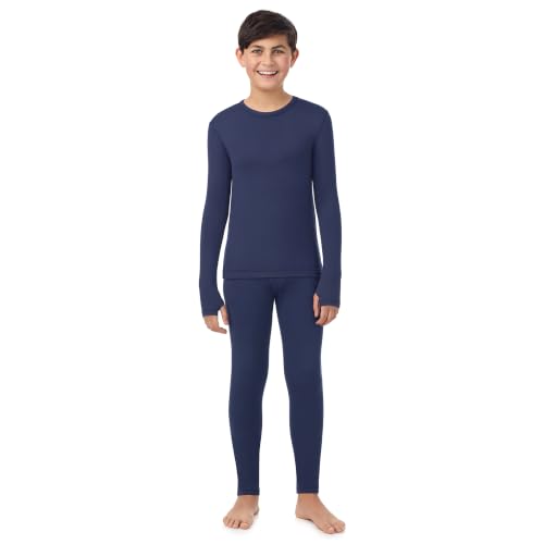 Image of Cuddl Duds Heavyweight 2 Piece Sets Base Layer Thermal Underwear for Boys | Winter Clothing, Fleece Lined Long Sleeve Top & Leggings, Soft Lounge Set for Cold Weather, Moisture Wicking Heat Retention