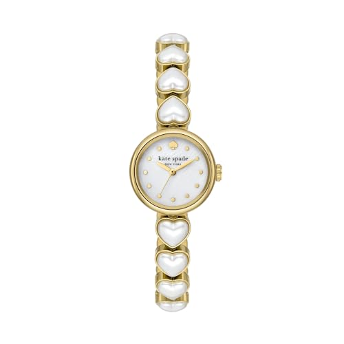 Kate Spade New York Monroe Quartz Stainless Steel and Heart Pearl Three-Hand Watch, Color: Gold/Pearl (Model: