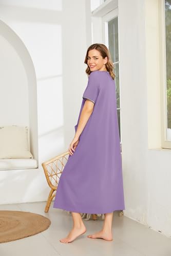 Image of Ekouaer Women Robe Zipper Short Sleeves Full Length House Coat with Pockets