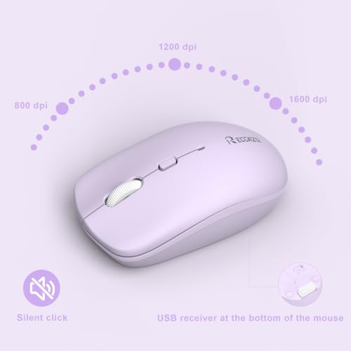 Image of Wireless Keyboard and Mouse Combo, Full-Sized Wireless Keyboard and Adjustable DPI Mouse, 2.4GHz USB Receiver, Keyboard and Mouse for PC, Windows, Desktop, Laptop (Light Purple)