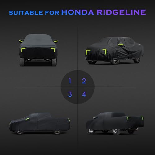 Image of Car Cover Custom Fit for Honda Ridgeline 2006-2024,6 Layers Truck Cover Waterproof All Weather for Automobiles,Outdoor Full Exterior Cover,Rain, Sun, Wind Protection,Black