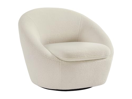 Vente-unique - Fauteuil pivotant Arrondi en Tissu Bouclette Blanc LACARA
