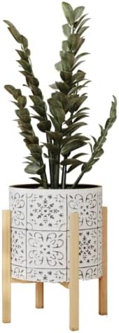 EverNest Tristan Bohemian White and Black Planter with Kinsley Stand, SelectBase Decorative Planter Pots, Contemporary, Eclectic Boho Style Indoor Plant Pots (Medium, 2 Gallon)