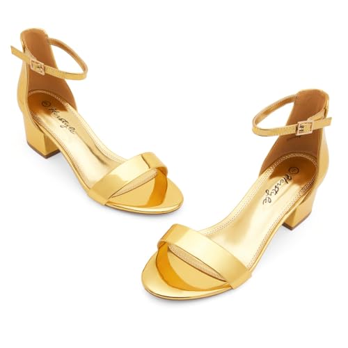 Image of Herstyle Low Block Heels for Women - 2.25 Inch Open Toe Chunky Heel Sandals with Dressy Ankle Strap for Wedding, Prom, Party & Office