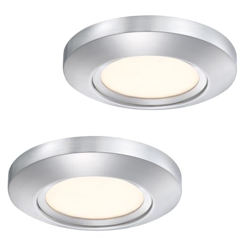 Image of 5.5 Inch Dimmable LED Disk Light, 14W 870 LM Low Profile Recessed Surface Mount Light Fixture, Round Metal Ceiling Light, Heavy Duty, 3000K Warm White, Brushed Nickel, 2 Pack