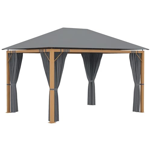 Outsunny Tonnelle de Jardin 4 x 3 m tonnelle Aluminium pavillon de Jardin avec Rideaux et Toile de Toit en Polyester Protection Solaire