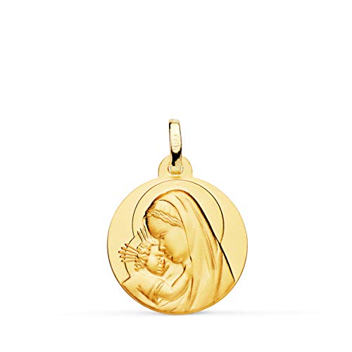 Alda Joyeros Medalla Oro Amarillo18K Virgen Madre y Niño Jesús 18mm Colgante...