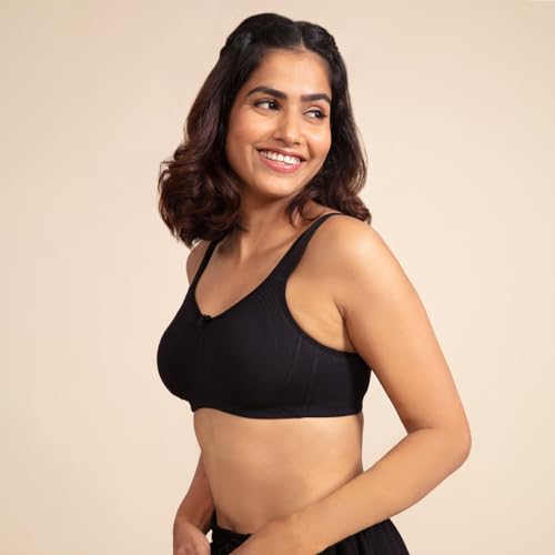 Image of NYKD (NYB169 Cotton Anti Microbial Non Padded & Non Wired Side Support Shaper Bra for Women | Full Coverage Bra with Detailed Contoured Lift & Shape with Wide Straps (Pack of 2)