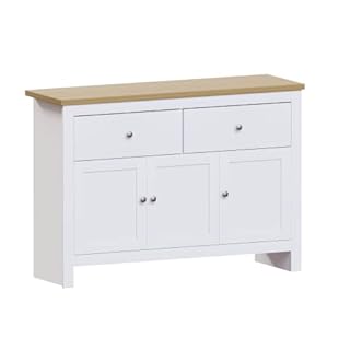 Vida Designs Arlington Sideboard, Buffet Table, Cupboard Cabinet (White & Oak, 2 Drawer 3 Door)