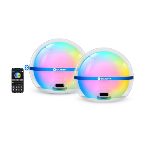 OLIGHT Sphere C 2-Pack Smart Night Light, USB-C Rechargeable, 75 Lumens Stepless Dimming, App Control Ambient Lighting, Portable for Parties, Camping, Reading or Bedrooms (Type-C Cable Excluded)