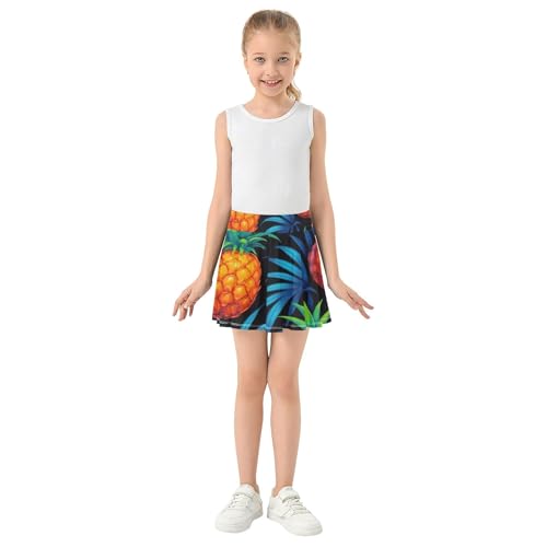 Joisal Tropical Pineapples Blue Leaves Tennis Skirts Toddler Gymnastics Athletic Shorts Girls Skorts School Skirt 4t3