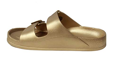 H2K Women's (2018 Model) Eva Slide Sandals With Adjustable Buckles (Gold, 10) #TOP3