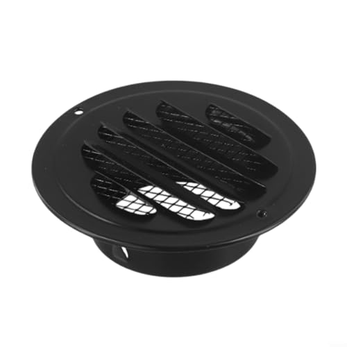 Copertura per griglia di ventilazione rotonda, in metallo nero, sfiato rotondo, cappuccio in acciaio inox, tubo di scarico a testa piatta, griglia di ventilazione HVAC (80 mm)