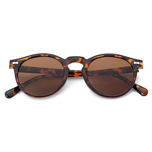 Image of Gleyemor Vintage Polarized Sunglasses for Men Round Sunglasses UV400 Protection Retro Hand-crafted Acetate Frame