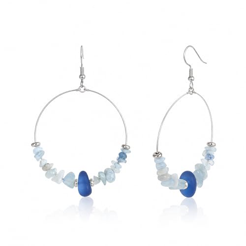 Boucles d'oreilles pendantes en verre de mer bijou artisanal femme pendant d'oreille bleu azur