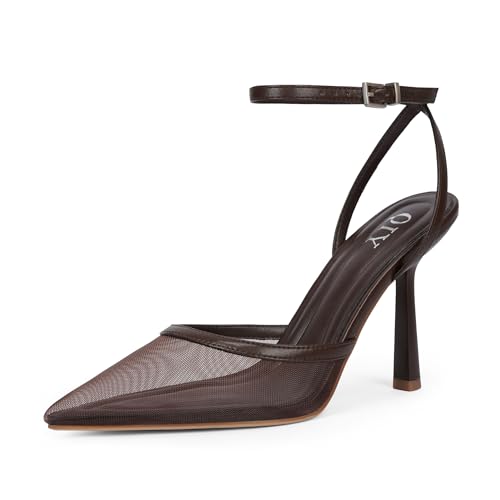 Image of QIY Closed Toe Heels for Women Pumps High Heel Strappy Sandals | Pointed Toe Slingback Women Heels with Ankle Strap, Stilettos Wedding & Bridal Formal Dress Shoes for Evening Party, Prom