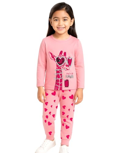 Image of Kuchipoo Girls Regular Fit Cotton T-Shirts and Pyjamas Clothing Set