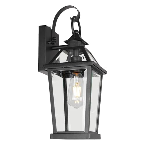 Image of JYZ Dusk to Dawn Outdoor Wall Sconce, 17inch Waterproof Exterior Wall Lantern with Textured Glass, Anti-Rust Classic Porch Light for Front Door Garage Patio Yard JYOWL06