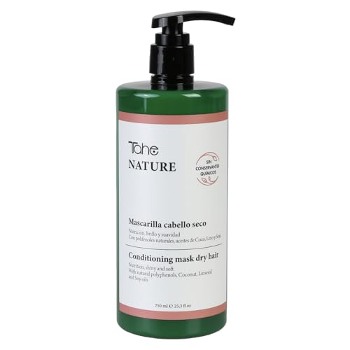 Tahe Nature Mascarilla para cabello seco con Polifenoles naturales, Aceites de Coco, Lino y Aceite de Soja (750 ml)