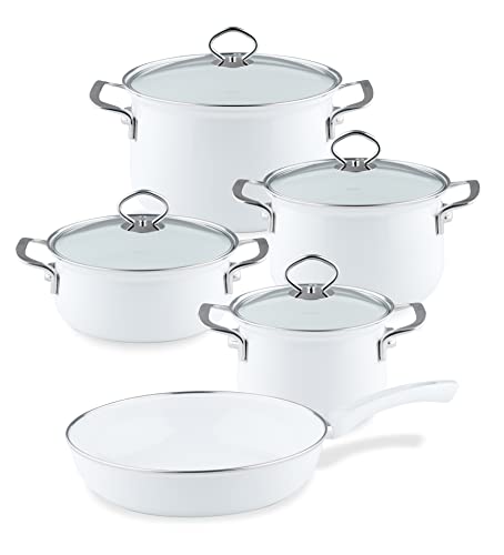 Riess, 0558-033 - Juego de 5 piezas esmaltadas (16, 20, 24 cm, tapa de cristal de 20 cm,...