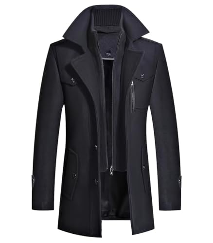 Image of INVACHI Men's Wool Blend Coat Single Breasted Trench Coat Thermal Business Winter Coat with Removeable Collar