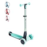 Yvolution Green Glider Nua Kids 3 Wheel Scooter, Foldable, LED Wheels, Adjustable Handlebar, for Boys and Girls Ages 3 to 10 Years Old