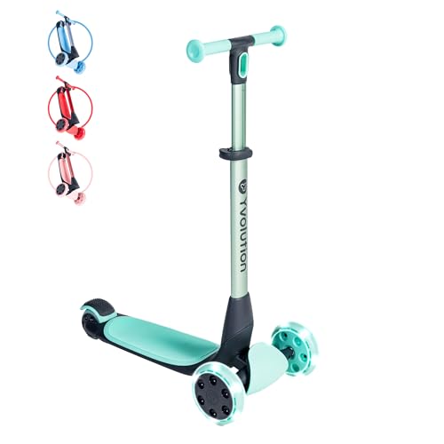 Yvolution Green Glider Nua Kids 3 Wheel Scooter, Foldable, LED Wheels, Adjustable Handlebar, for Boys and Girls Ages 3 to 10 Years Old