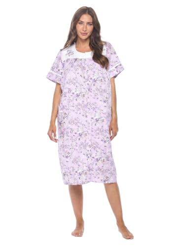 Image of Casual Nights Women's Snap - Front House Dress Short Sleeve Woven Housecoat Duster Lounger Robe with Pockets