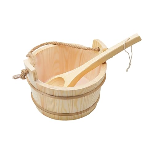 Sharplace Wood Sauna Barrel and Ladle Sauna Supplies Tub Barrel Storage Container SPA Steaming Bathroom Tool Portable for Home, Hotel