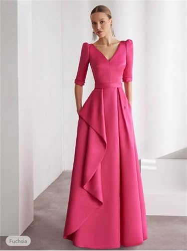 Satin V Neck Mother of The Bride Dresses for Wedding Long Half Sleeve A Line Wedding Guest Dresses for Women2