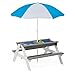 BYLUXA 3-in-1 Kids Outdoor Wooden Sand & Water Table with Adjustable Umbrella & Sink Toys – Convertible Picnic Table, Space-Saving Design for Garden, Backyard & Beach Play (Gray)