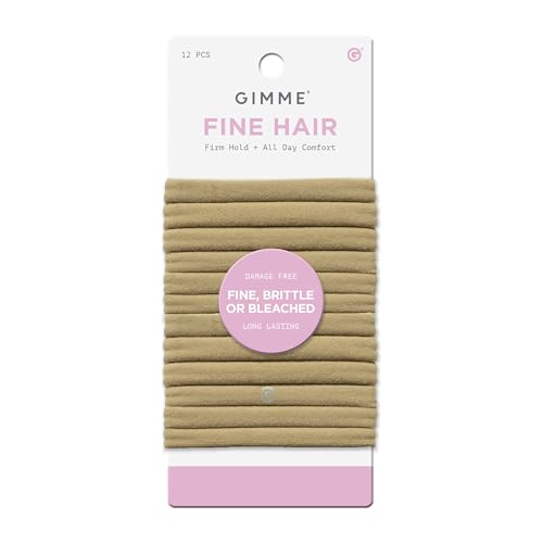 Image of Gimme Beauty Fine Hair Elastic Bands - Slim-Fit Elastic Ties for Fine, Brittle, or Bleached Hair - No-Dent, Gentle-Grip Ponytail Holders for All-Day Comfort - 12 Pack, Dark Blonde