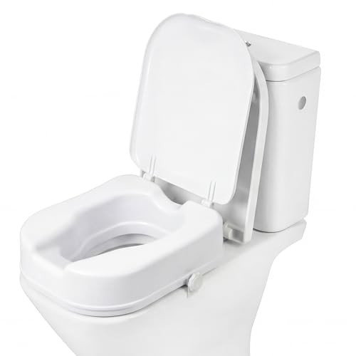 PEPE Mobility Rehausseur WC Carré Adulte 10 cm avec Couvercle, Siège de Toilette Forme Carré Surélevé pour Personnes Âgées et Handicapées, Blanche,...
