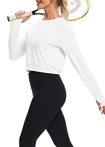 Bestisun Long Sleeve Exercise Sports Tops Workout Womens Activewear Long Sleeve Running Tennis Hiking Casual Shirts Workout Training Clothes White M #TOP4