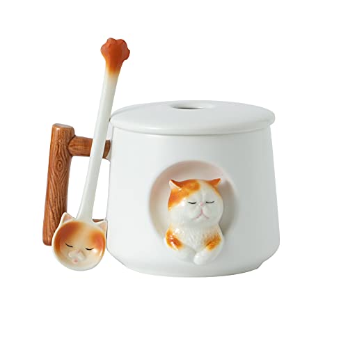 Image of DIHOclub Ceramic Coffee Mug with Lid and Matching Spoon,Novelty 3D Cat Pattern Mug for Tea Milk Chocolate Juice,Cute Cup for Dog Lovers,Perfect Gifts-14 Ounces(white)