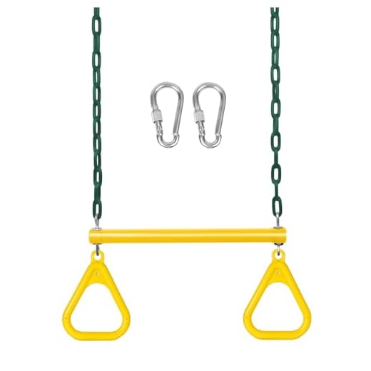 LadyRosian 17" Gym Trapeze Swing Bar Rings 48" Heavy Duty Chain Swing Set Accessories with Locking Carabiners Plastic Coated Chains Swing Monkey Bars for Backyard, Playroom (Yellow)