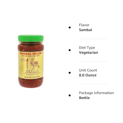Sambal Oelek 06107 Ground Fresh Chili Paste 8 Oz, Made of Chilies with No Other Additives Such as Garlic or Spices for a More Simpler Taste
