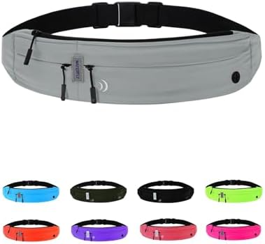 WATERFLY Laufgürtel für Handy Gürteltasche Joggen Lauf Flache Bauchtasche | Hochelastisches Gewebe, Wasserabweisend, 3 Separate Fächer, mit Kopfhöreranschluss, für Die Meisten Smar