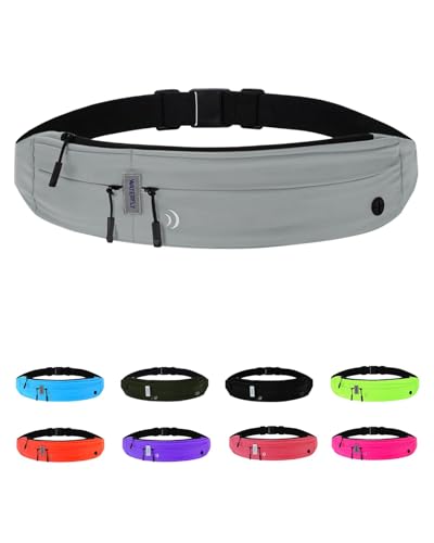 WATERFLY Laufgürtel für Handy Handytasche Joggen: Lauf Gürteltasche Flache Bauchtasche Damen Herren Jogging Gürtel Running Belt Lauftasche Sportgürtel Hüfttasche zum Laufen Sport Fitness Reisen