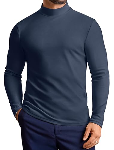 Vssjavun Mens Mock Turtleneck Sweater Long Sleeve Basic Slim Fit Pullover Sweaters Thermal Lightweight Undershirts