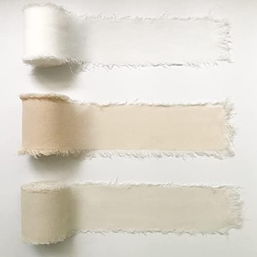 Qililandiy 3 Rolls Ribbons Handmade Fringe Chiffon Silk-Like Ribbon for Bouquets, Gift Wrapping, Wedding Decorations 2Inch x 5.46Y, 3 Colors