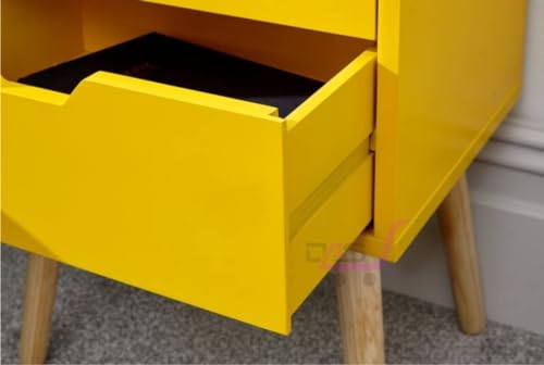 Image of Night Stand,End Table for Bed Nightstand with Drawers, Side Table with Storage, Solid Wood Table Legs,A Shaped Suitable for Small Spaces, Living Room, Bedroom, White (Yellow)