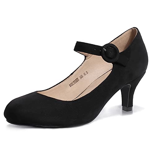 IDIFU Women's Jessy Dress Mary Jane Shoes Low Kitten Heels Closed Round Toe Office Work Wedding Pumps