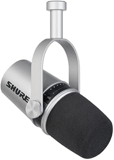 Shure MV7 USB Mikrofon do podcastów, nagrywania, przesyłania strumieniowego i gier, wbudowane wyjście słuchawkowe, metalowy mikrofon dynamiczny USB/XLR, technologia izolująca głos - srebrny