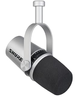 Shure Microfono Podcast USB MV7 per Podcasting, registrazione, Live Streaming & Gaming, uscita cuffie integrata, microfono dinamico USB/XLR interamente in metallo, certificato TeamSpeak - Argento